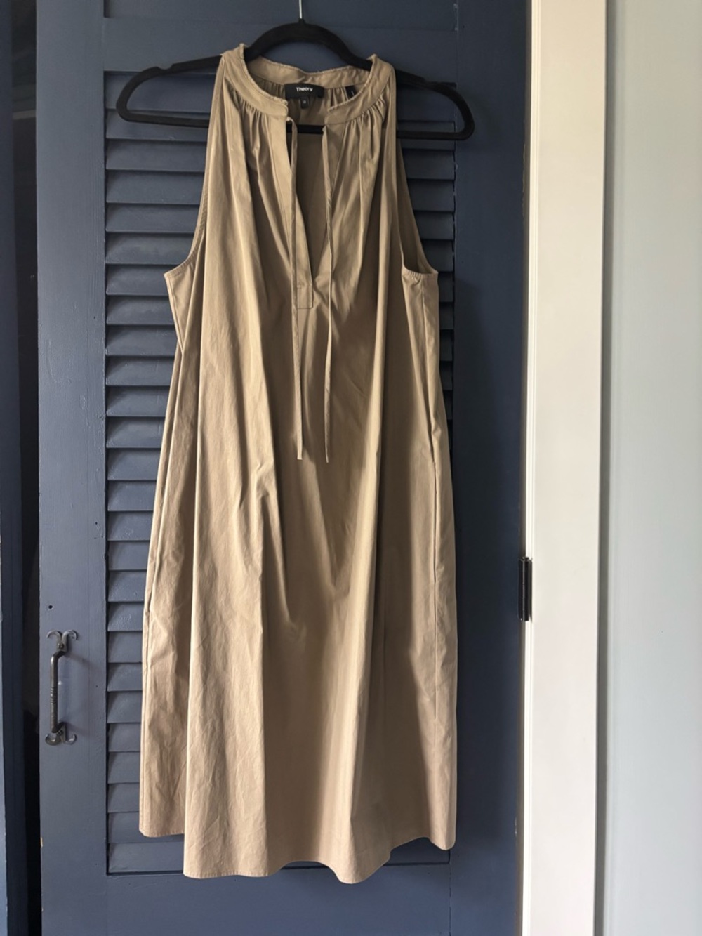 Theory Sleeveless Tie-Neck Midi Dress in Taupe